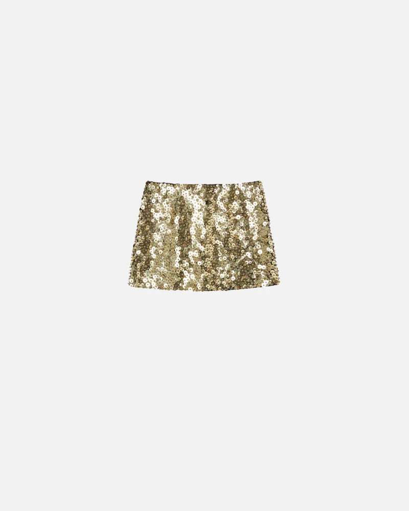 Gold mini skirt with sequins and rhinestones