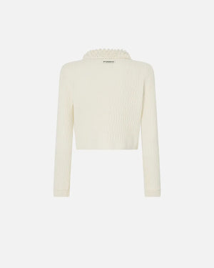 Ivory knit short jacket with removable pearl collar