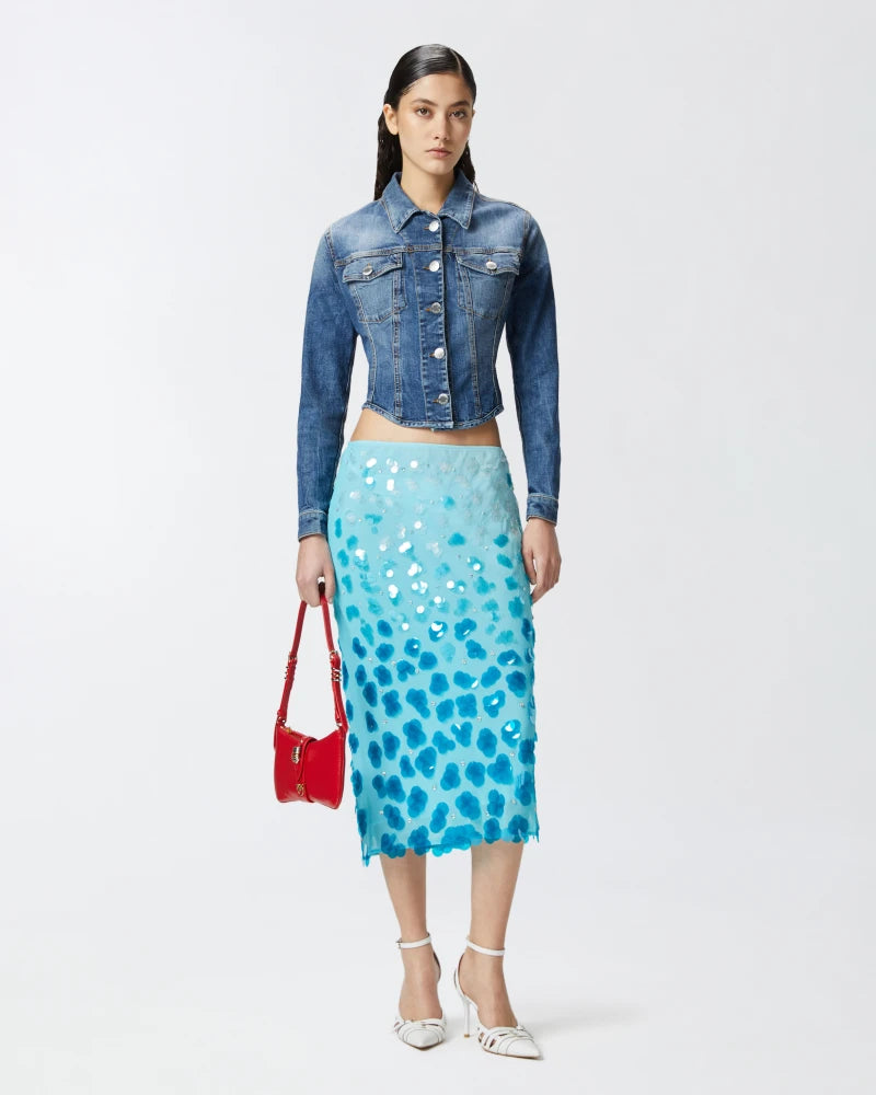 Baby blue ombre  sequins midi skirt