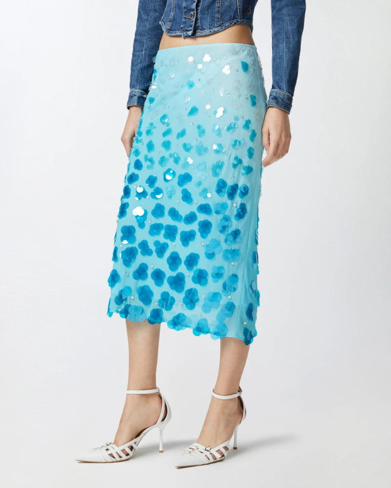 Baby blue ombre  sequins midi skirt