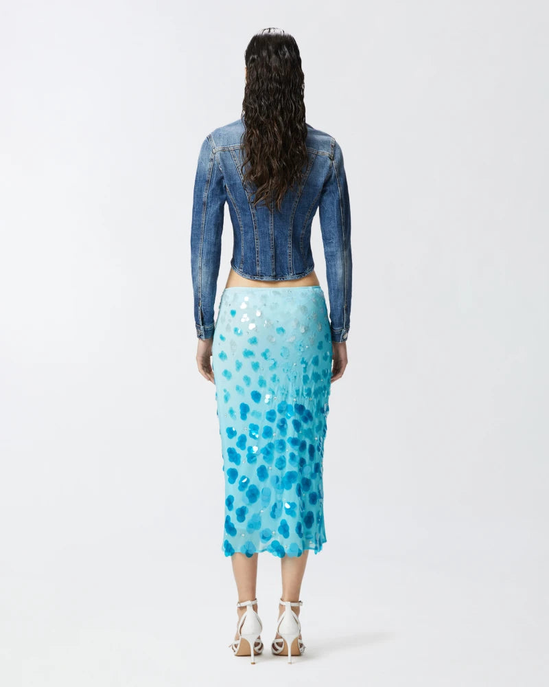 Baby blue ombre  sequins midi skirt