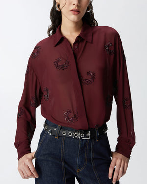 Burgundy shirt with embroidered appliques