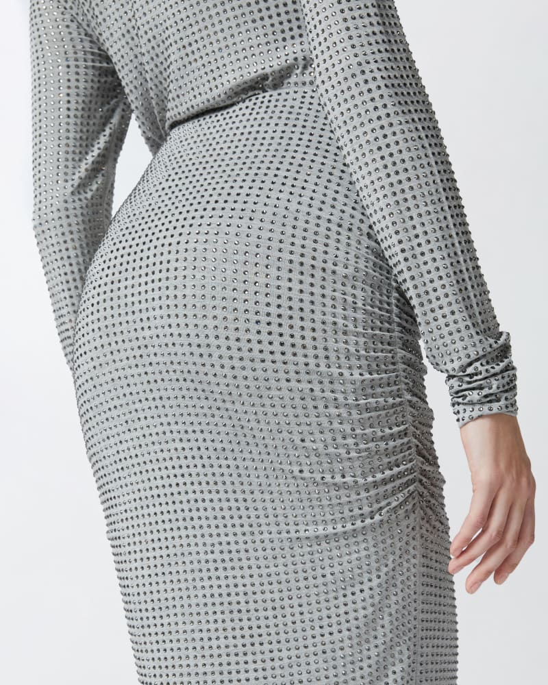 Grey jersey  rushed pencil skirt with rhinestones