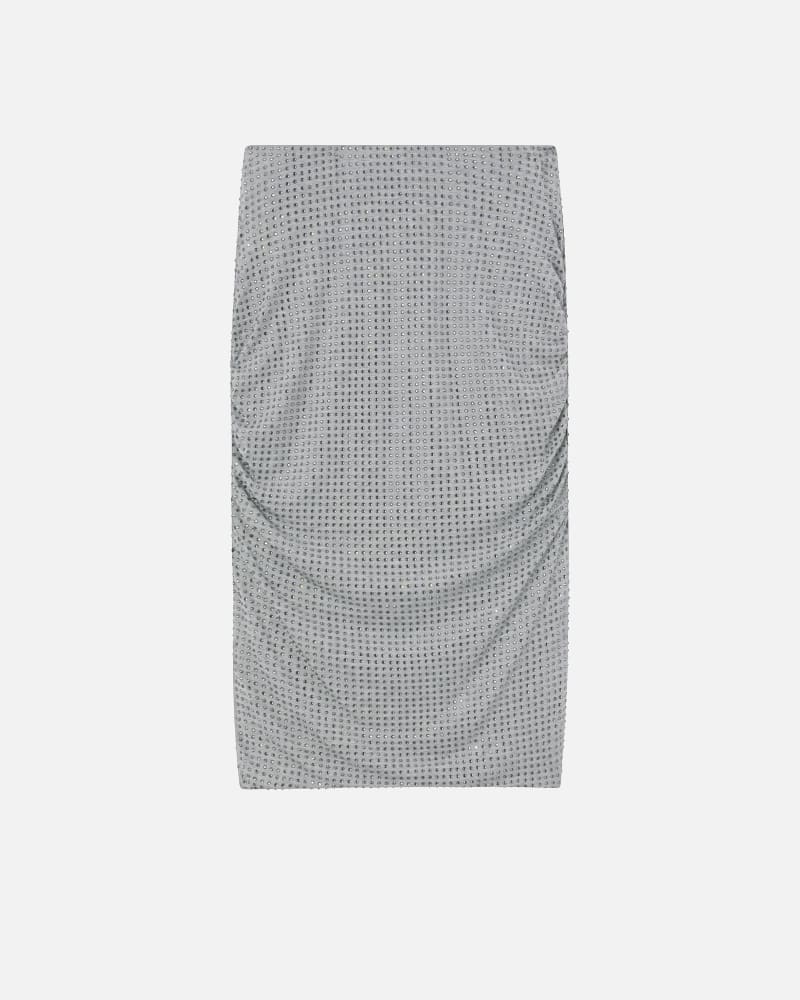 Grey jersey  rushed pencil skirt with rhinestones