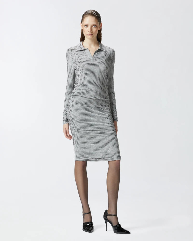 Grey jersey  rushed pencil skirt with rhinestones