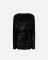 Black sequin mini dress with long sleeves and open back