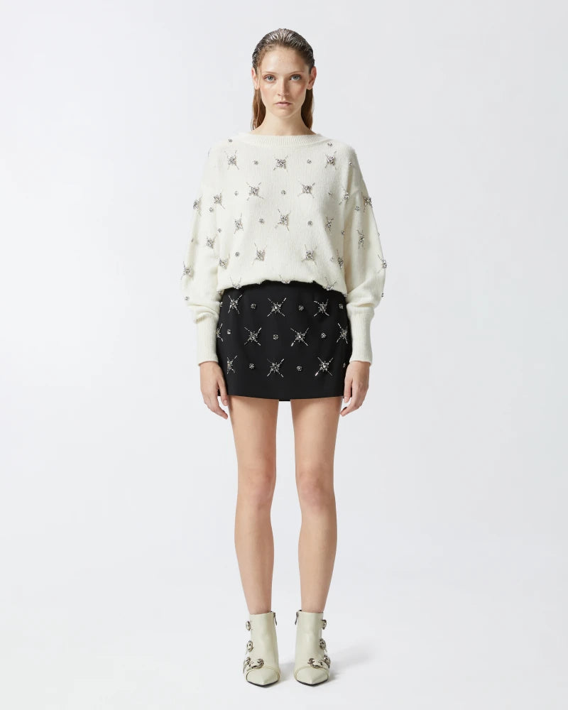White sweater with embroidered rhinestone stars – BU Club