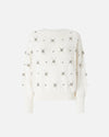 White sweater with embroidered rhinestone stars