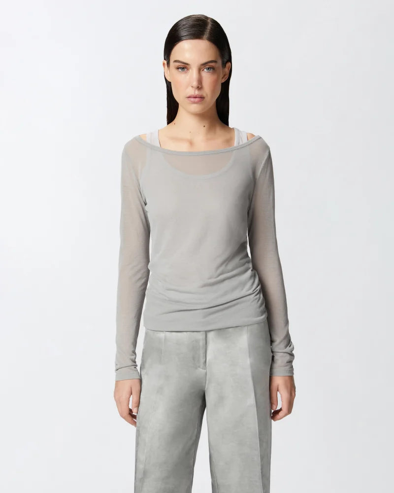 Grey gauze jersey long sleeve top