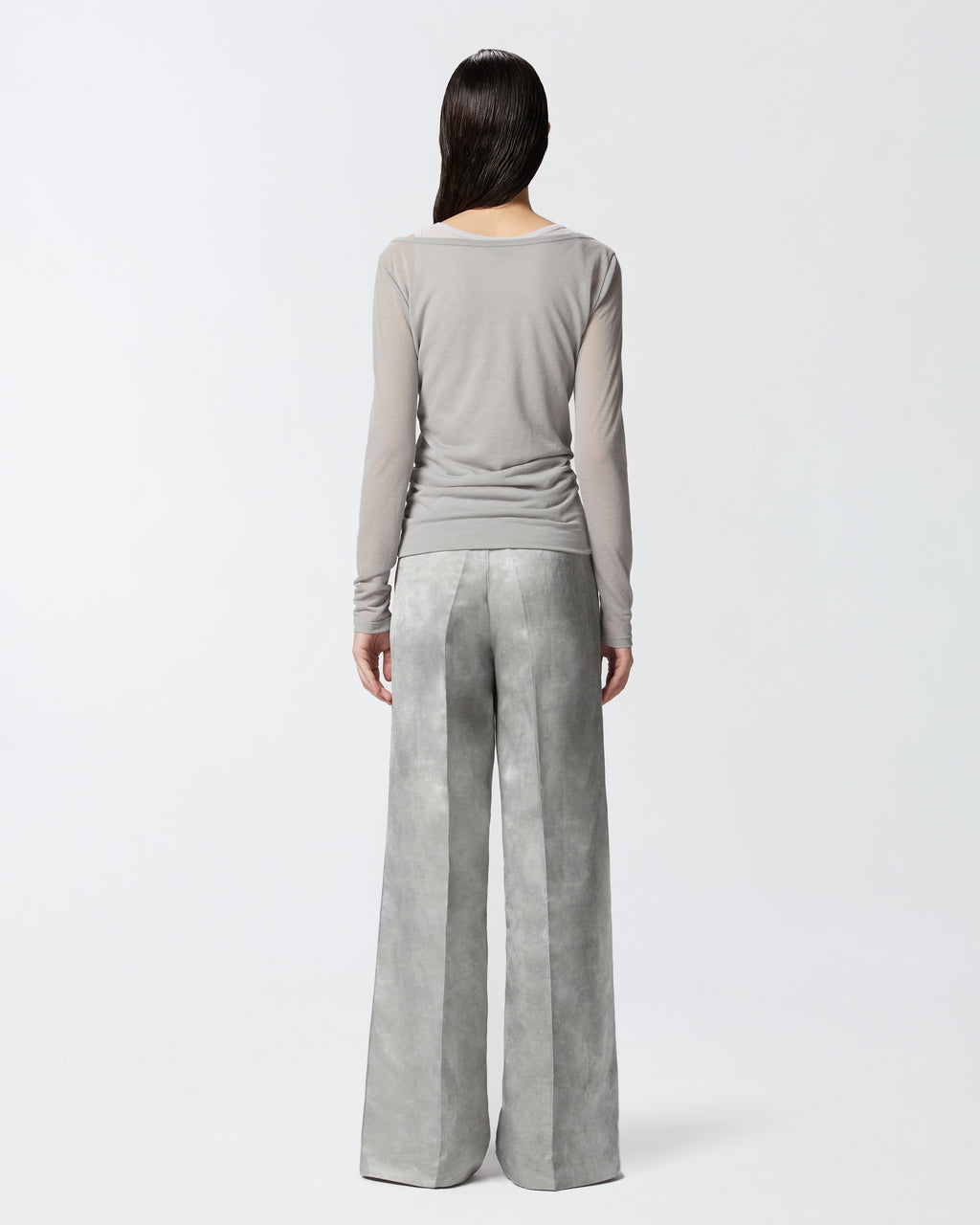 Grey gauze jersey long sleeve top