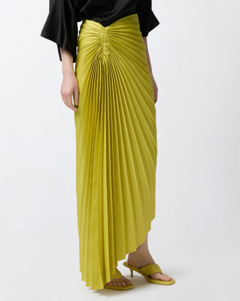 Lime asymmetrical pleated skirt