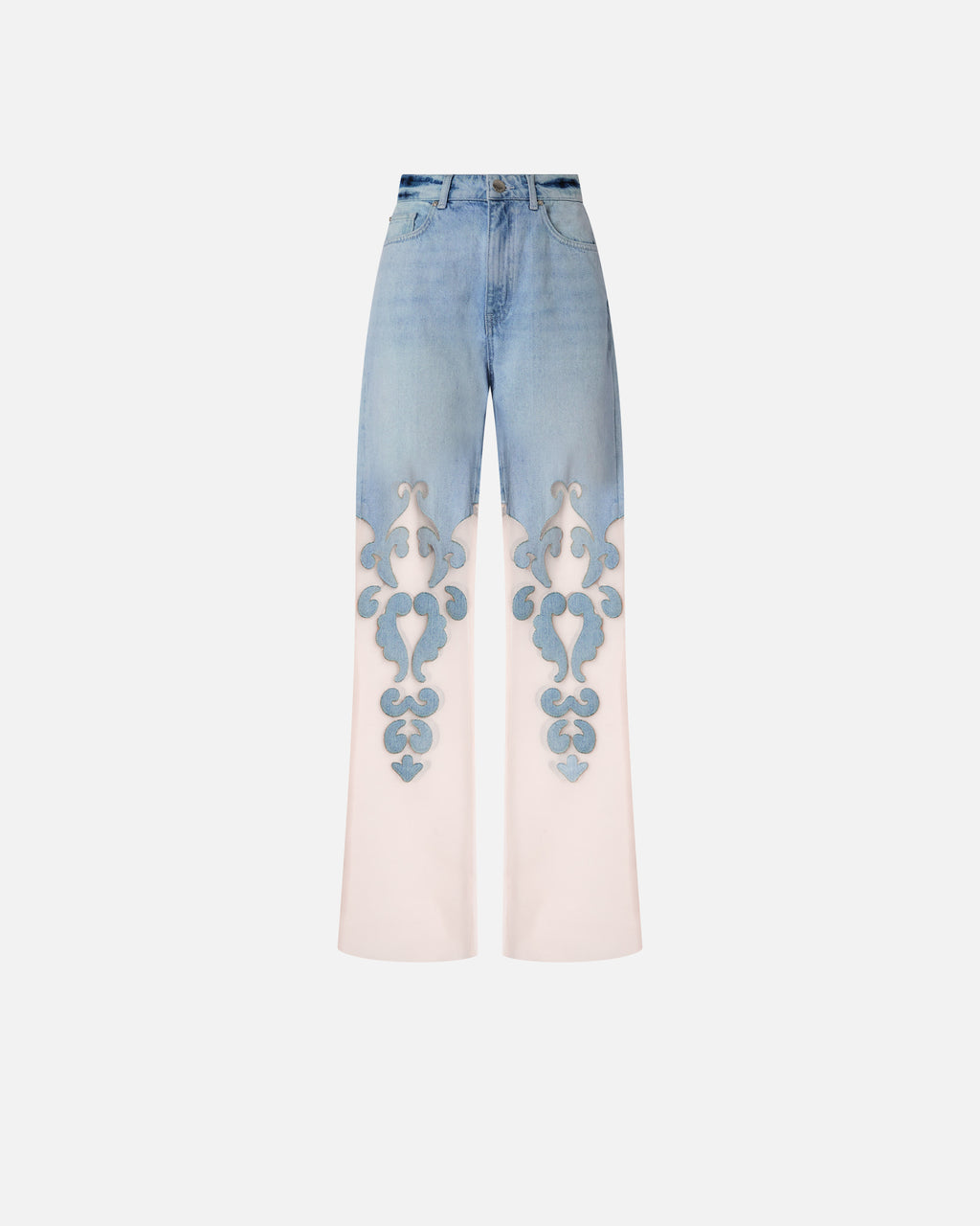 Denim jeans with applique and organza