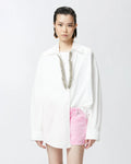 White cotton shirt with v neck embroidery