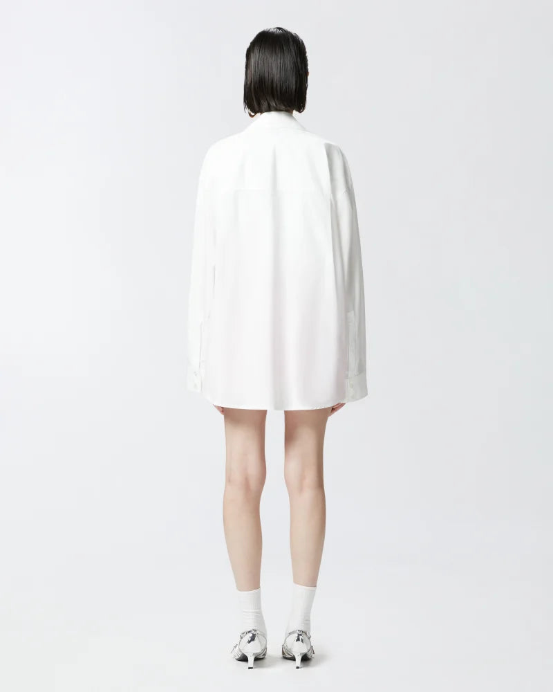 White cotton shirt with v neck embroidery