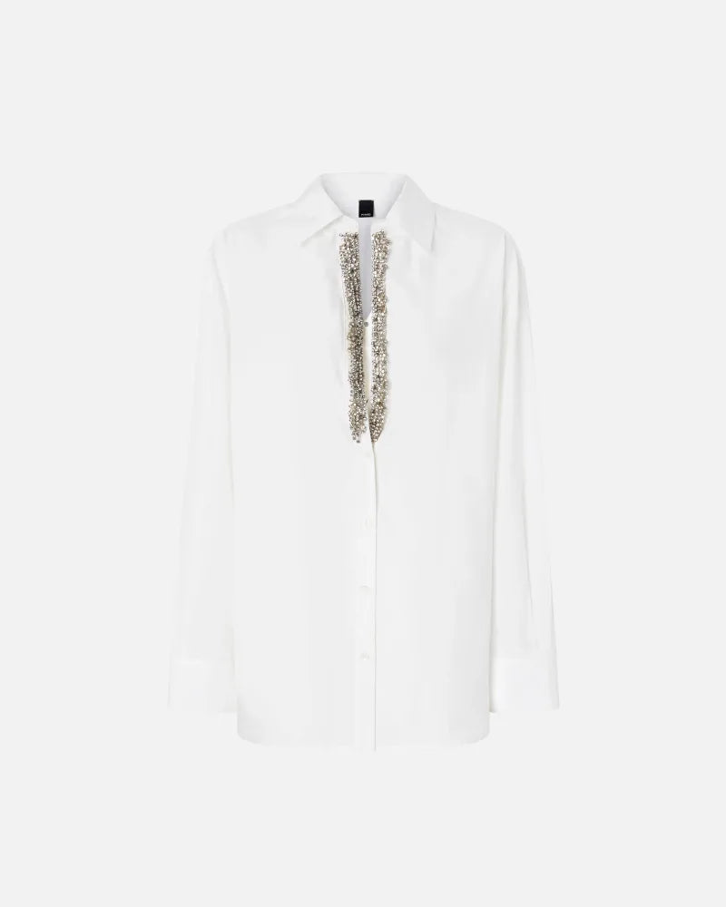 White cotton shirt with v neck embroidery