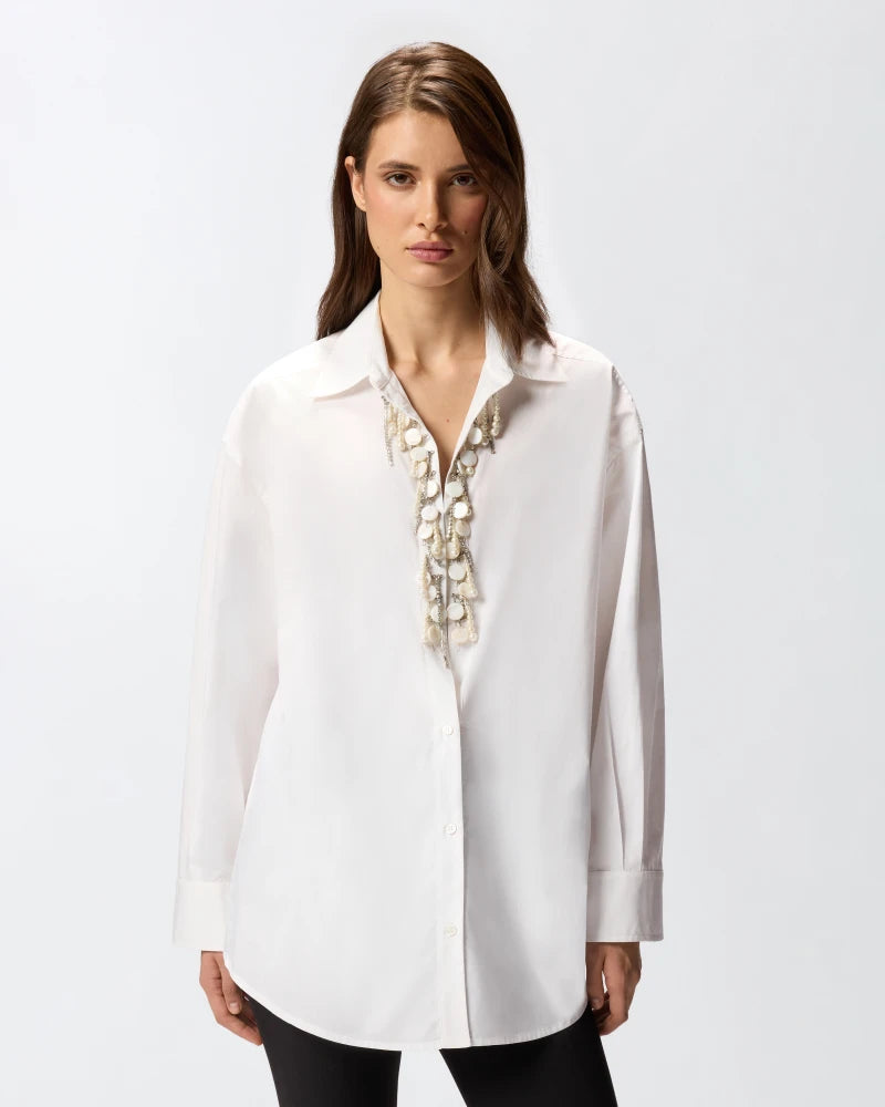 White shirt with bejeweled front