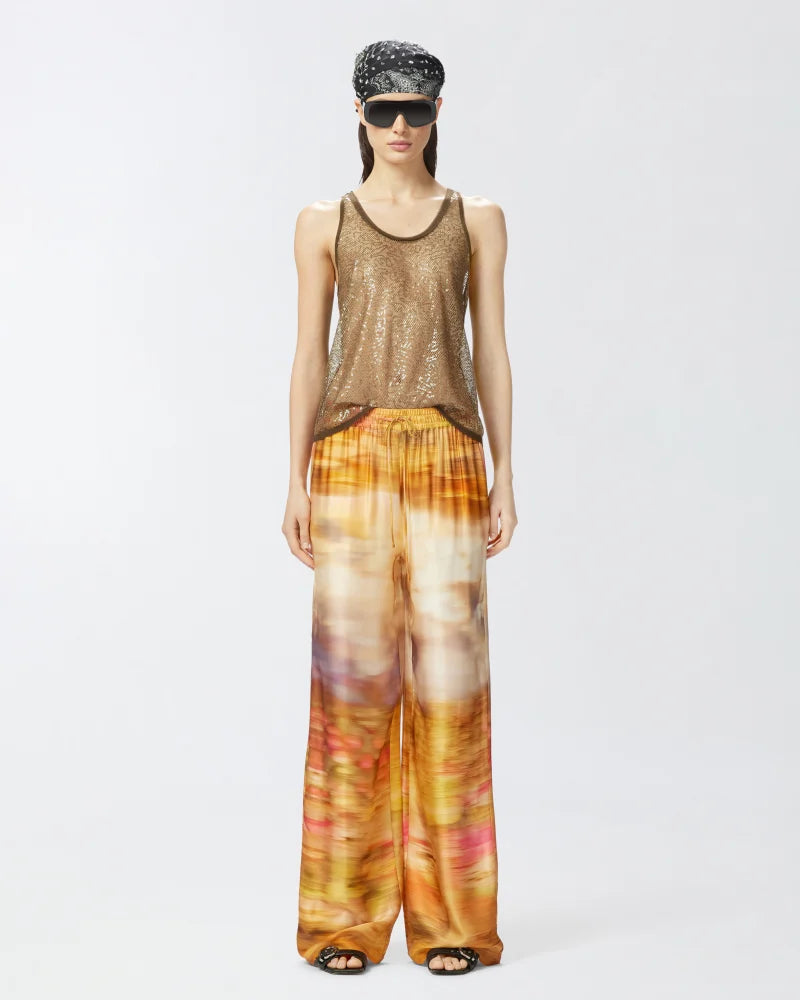 Orange sunset satin wide leg trousers