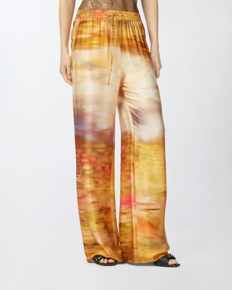 Orange sunset satin wide leg trousers