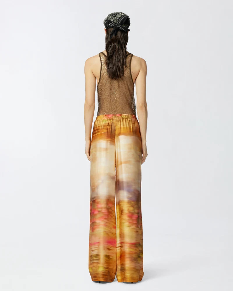 Orange sunset satin wide leg trousers