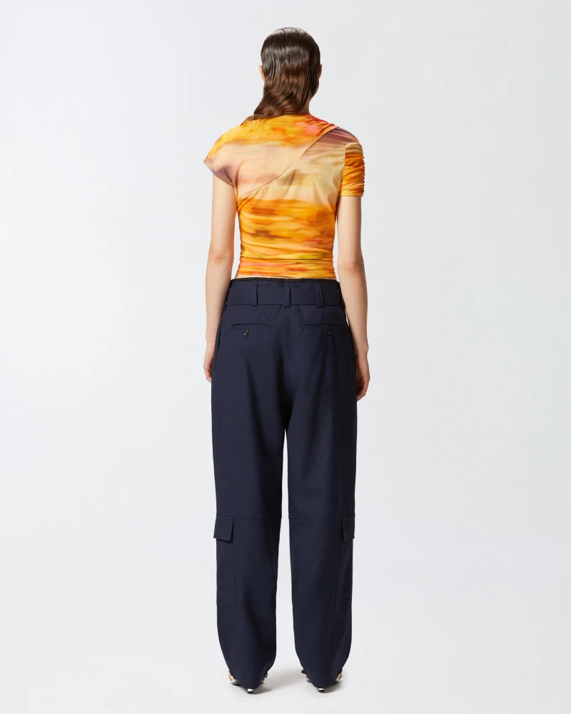 Orange sunset asymmetrical mesh top