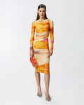 Orange sunset mesh bodycon midi dress