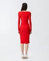 Red mesh long sleeve  crossover detailed midi dress