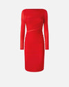 Red mesh long sleeve  crossover detailed midi dress