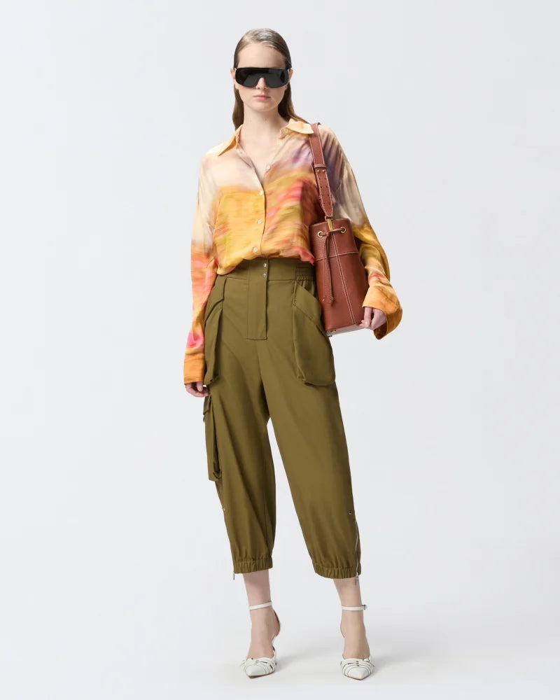 Orange sunset satin long sleeve shirt