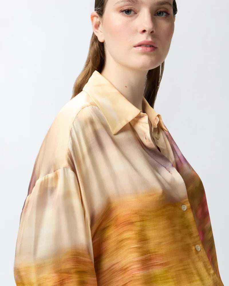 Orange sunset satin long sleeve shirt