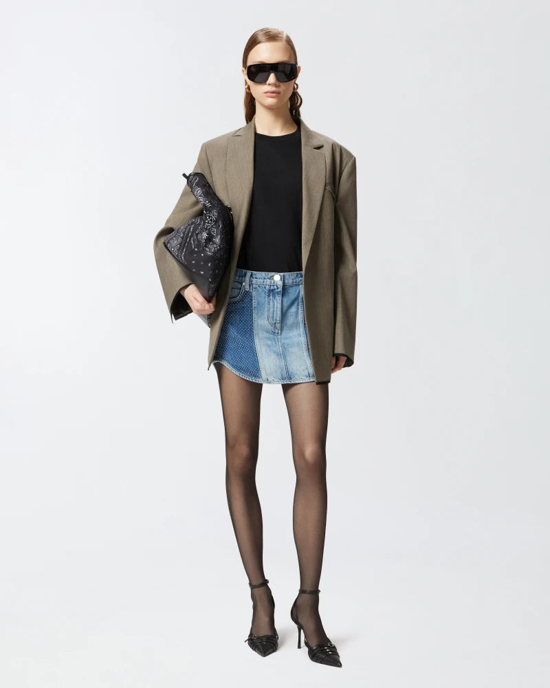 Denim mini skirt with rhinestones