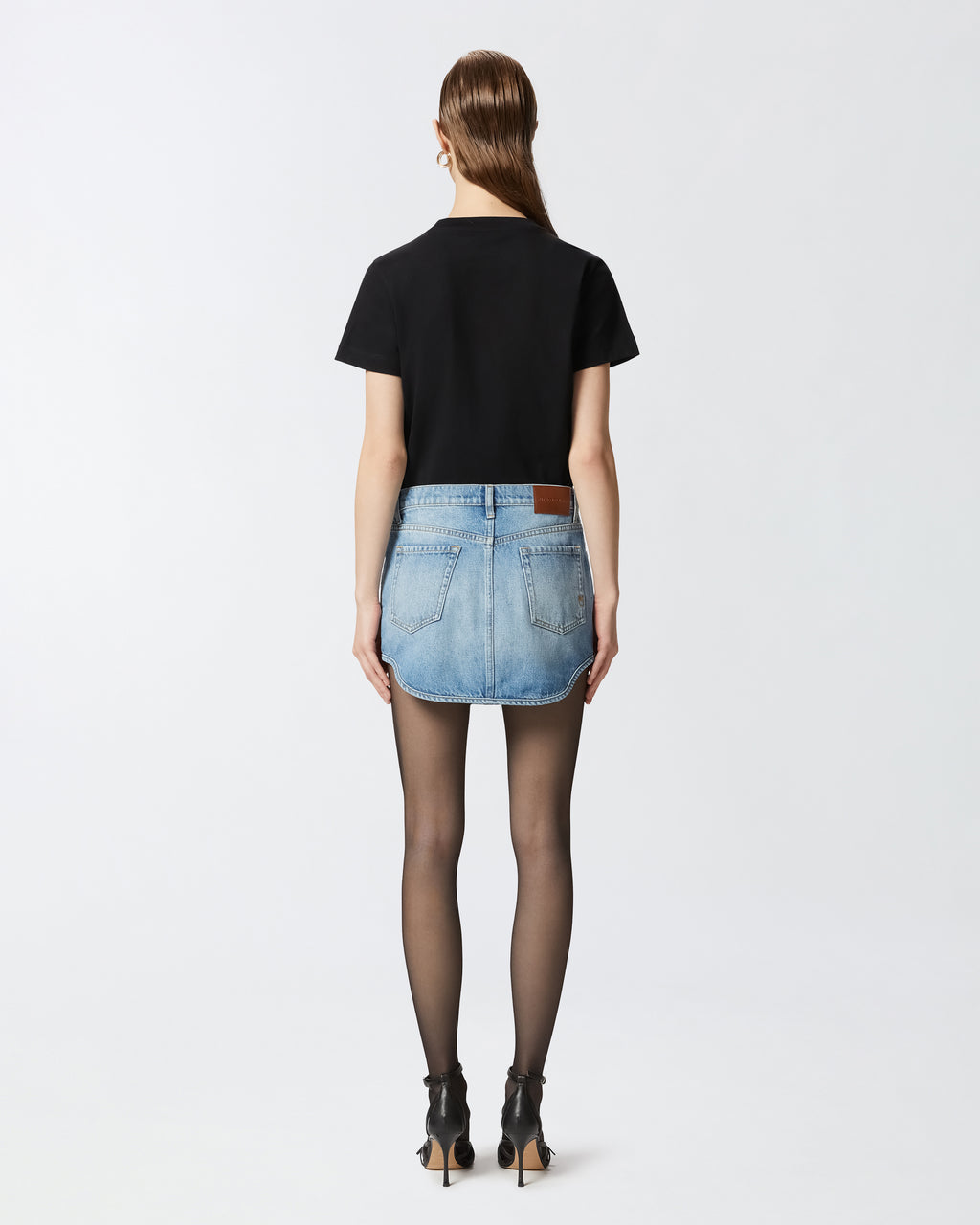 Denim mini skirt with rhinestones