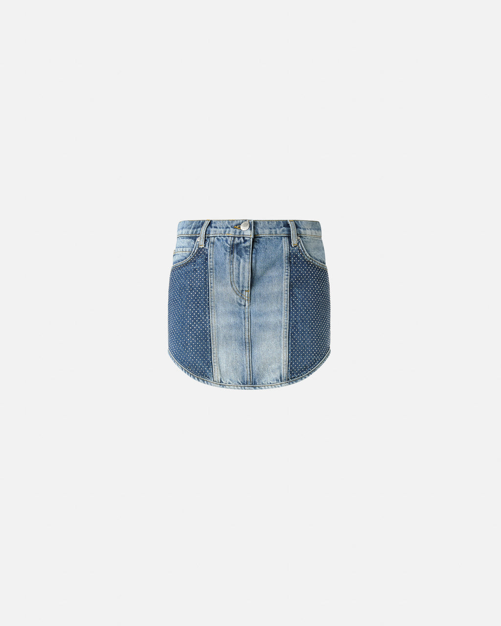 Denim mini skirt with rhinestones