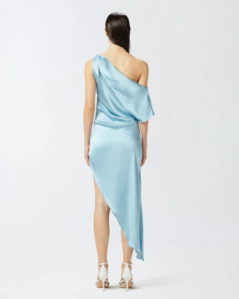 Baby blue satin asymmetric dress