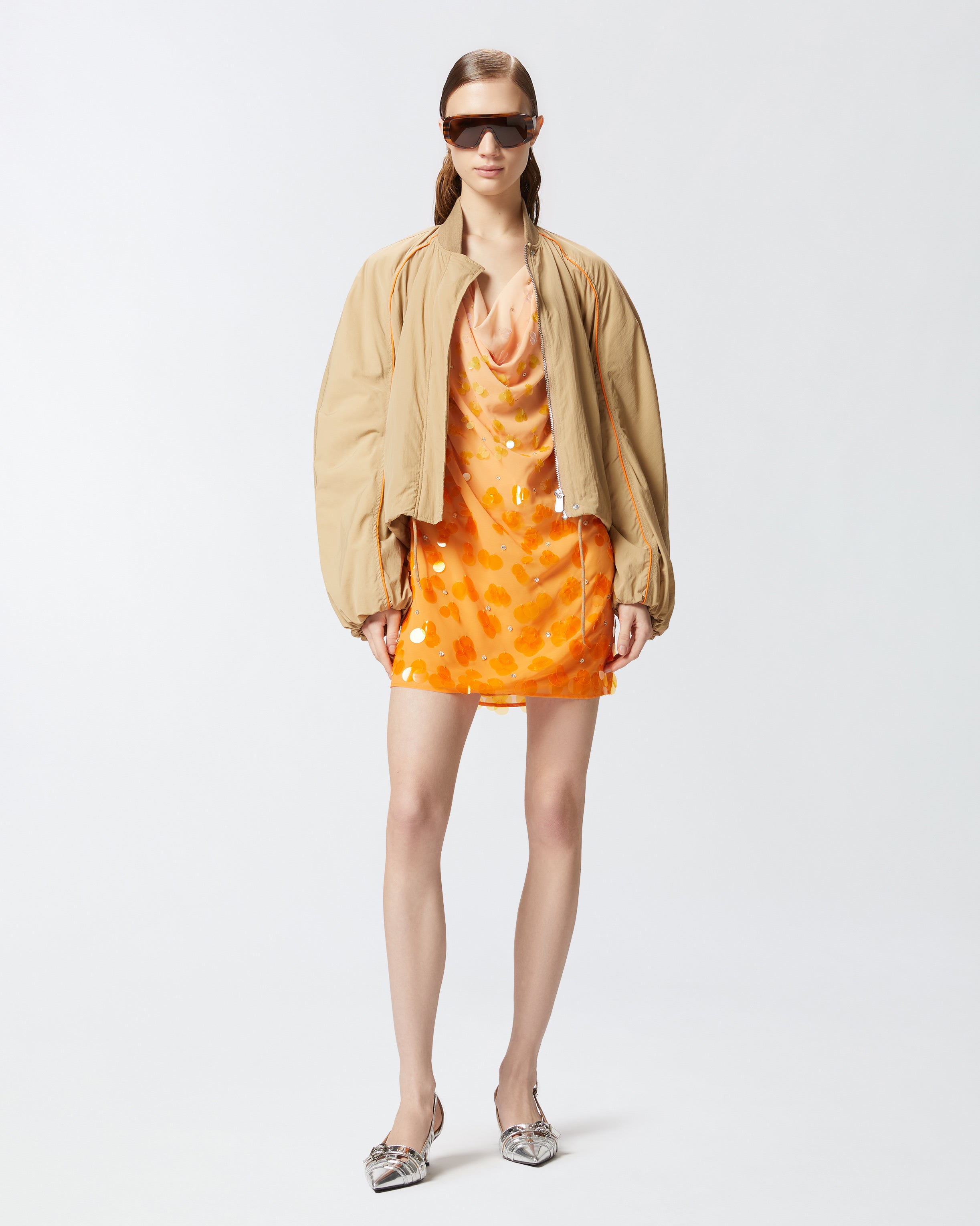 Orange ombre sequins mini dress with open back