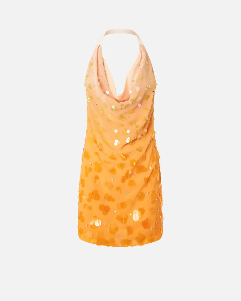 Orange ombre sequins mini dress with open back