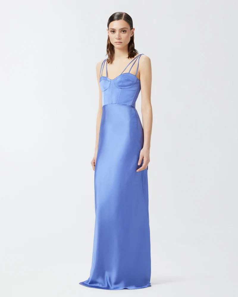 Blue satin long dress