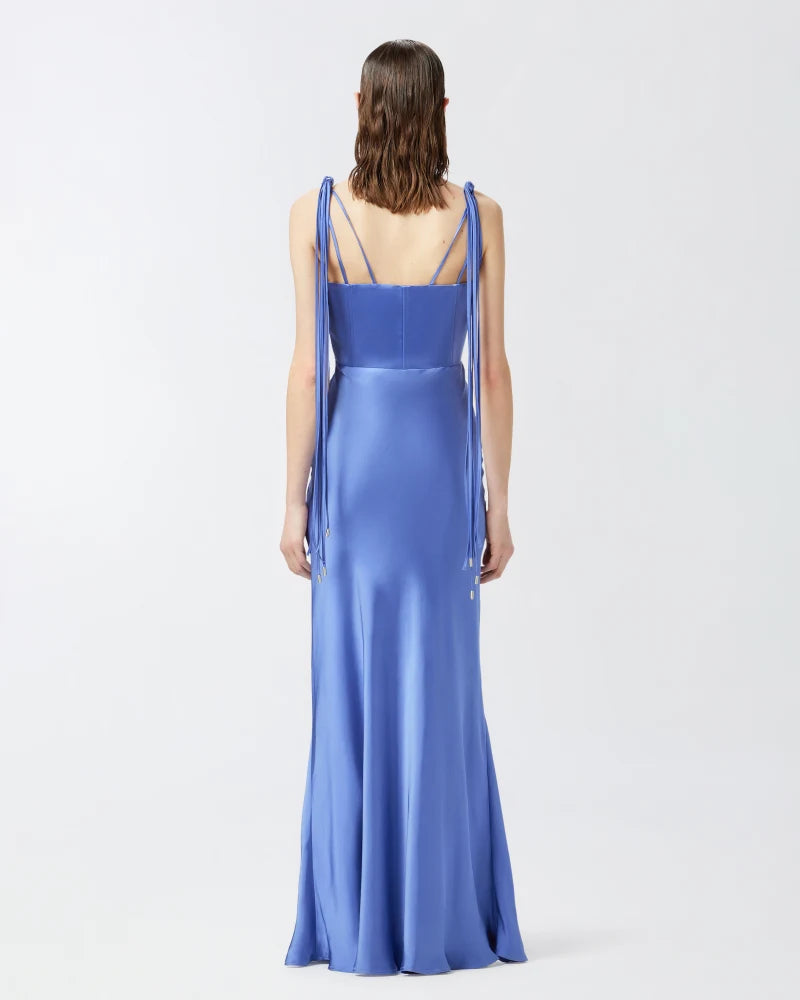 Blue satin long dress
