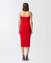 Red sleeveless knee length jersey dress