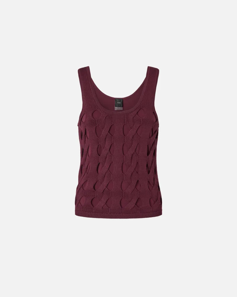 Burgundy knit openwork tank top