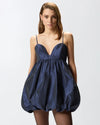 Green taffeta balloon mini dress