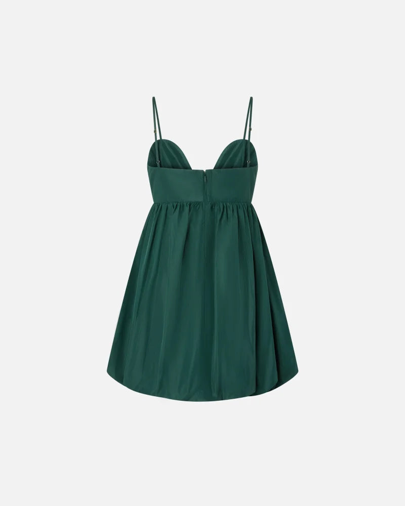 Green taffeta balloon mini dress