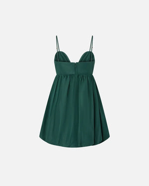 Green taffeta balloon mini dress