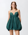 Green taffeta balloon mini dress