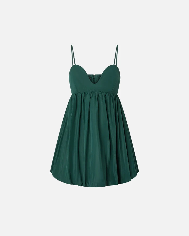 Green taffeta balloon mini dress