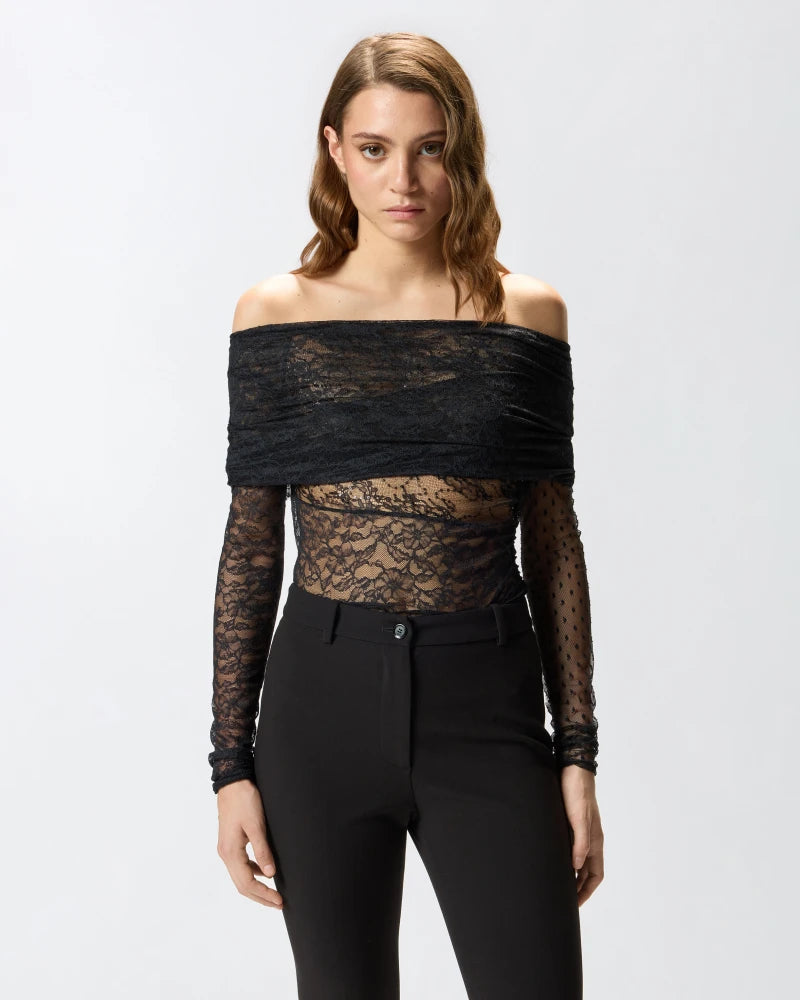 Black lace long sleeve  off shoulder bodysuit