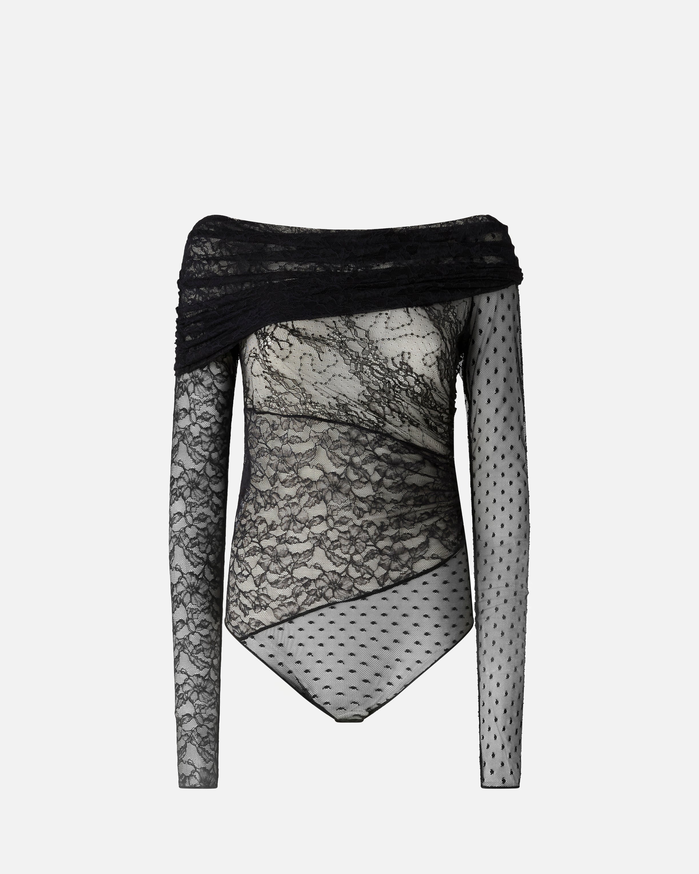 Black lace long sleeve  off shoulder bodysuit