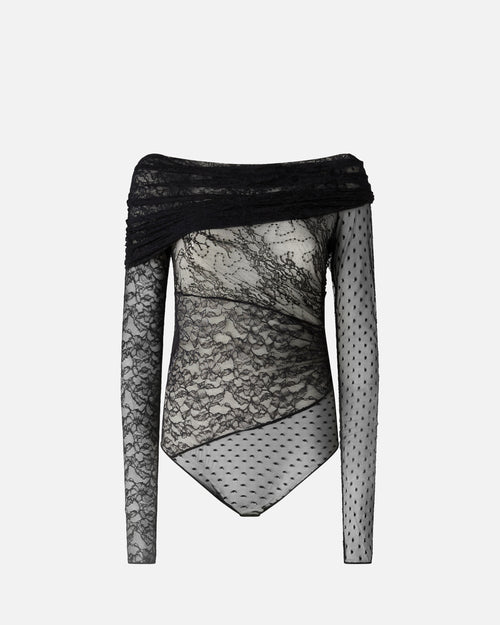 Black lace long sleeve  off shoulder bodysuit