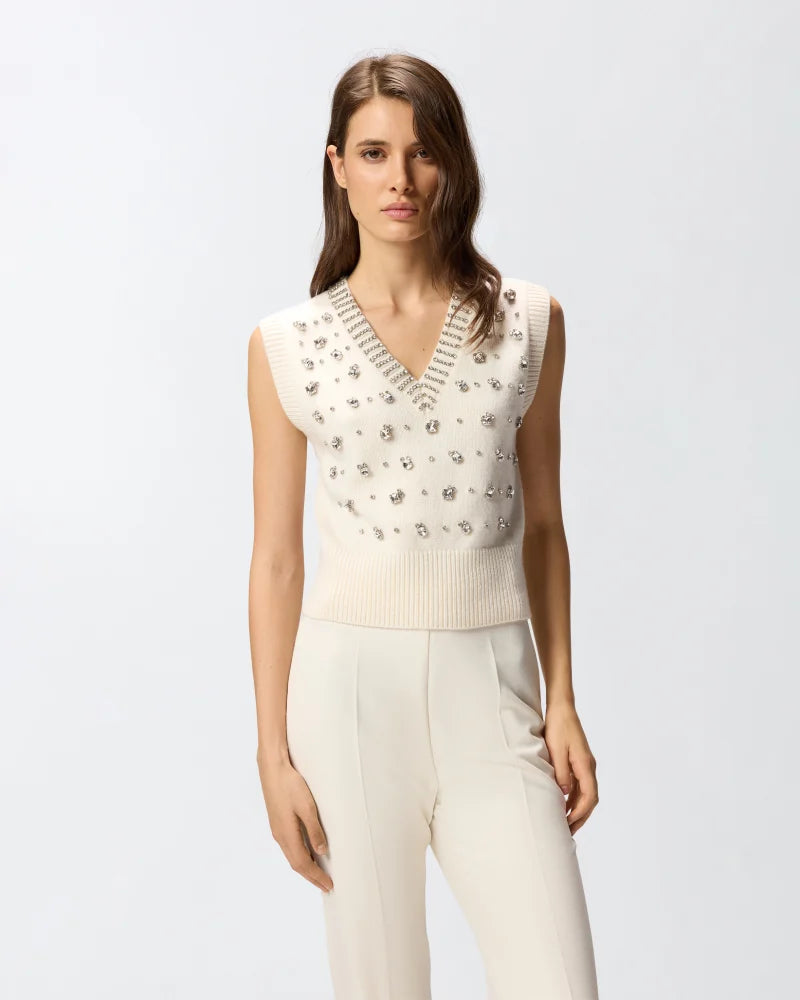 Ivory knit vest with rhinestones