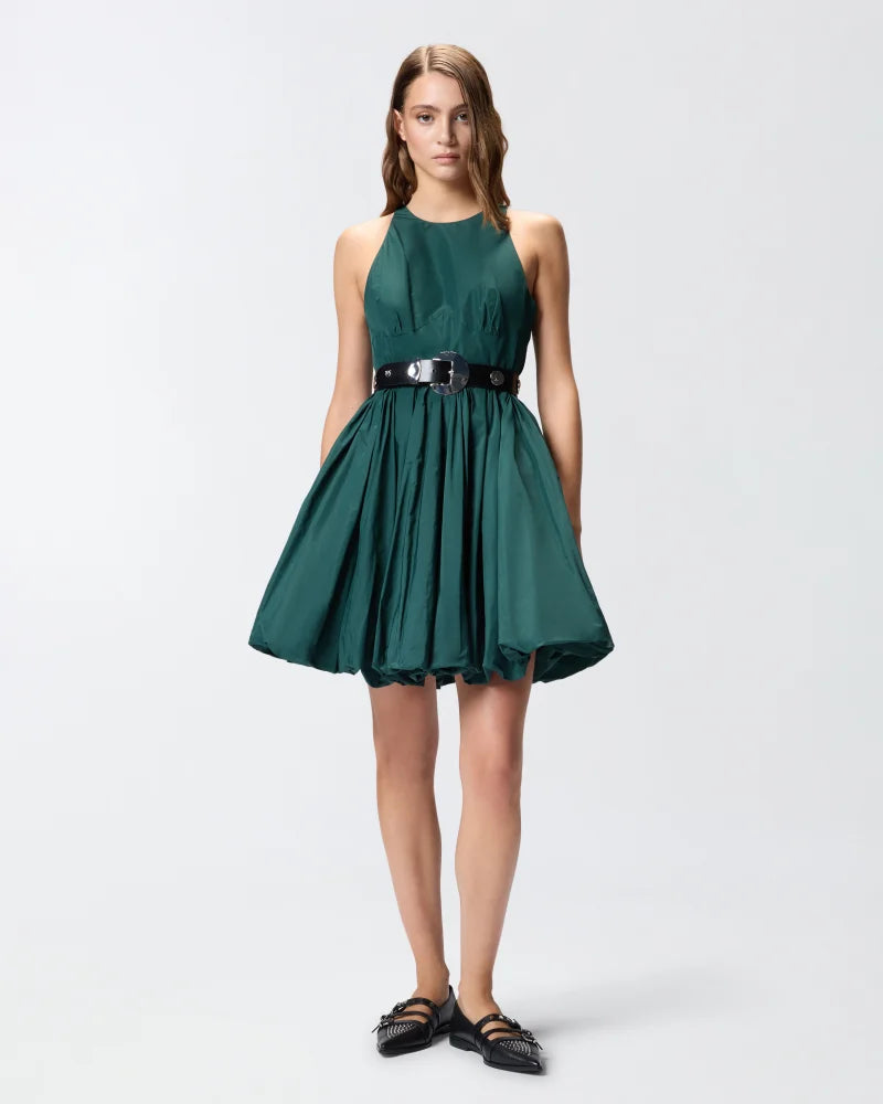 Green sleeveless dress with balloon skirt