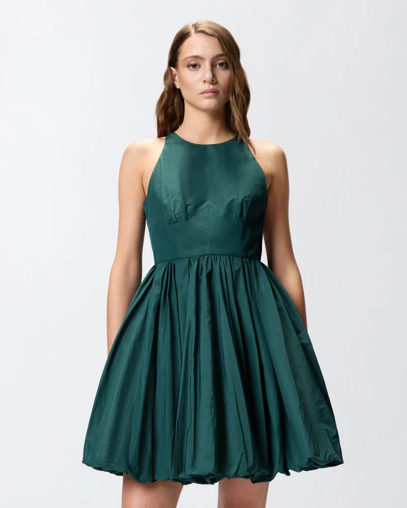 Green sleeveless dress with balloon skirt